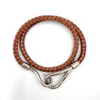 Hermes Jumbo Leather Metal Orange Brown Bracelet Silver — view 3