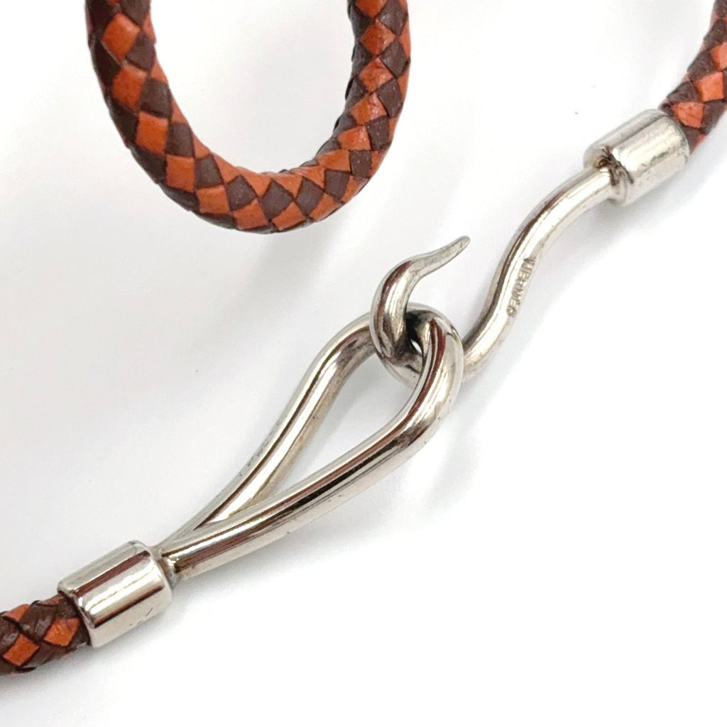 Hermes Jumbo Leather Metal Orange Brown Bracelet Silver — view 5