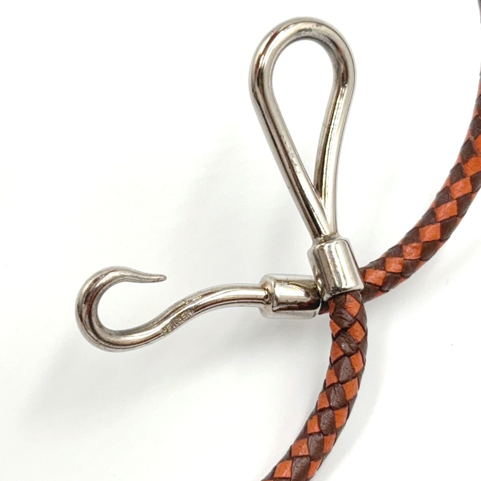 Hermes Jumbo Leather Metal Orange Brown Bracelet Silver — view 6