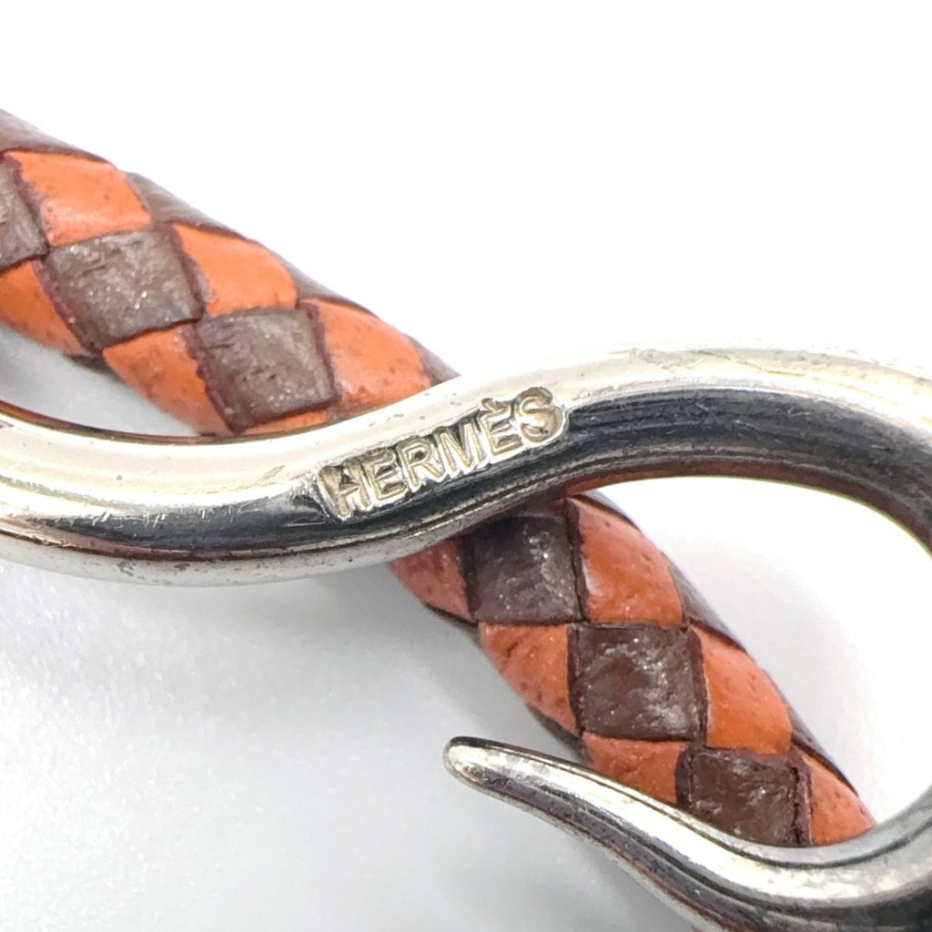 Hermes Jumbo Leather Metal Orange Brown Bracelet Silver — view 4