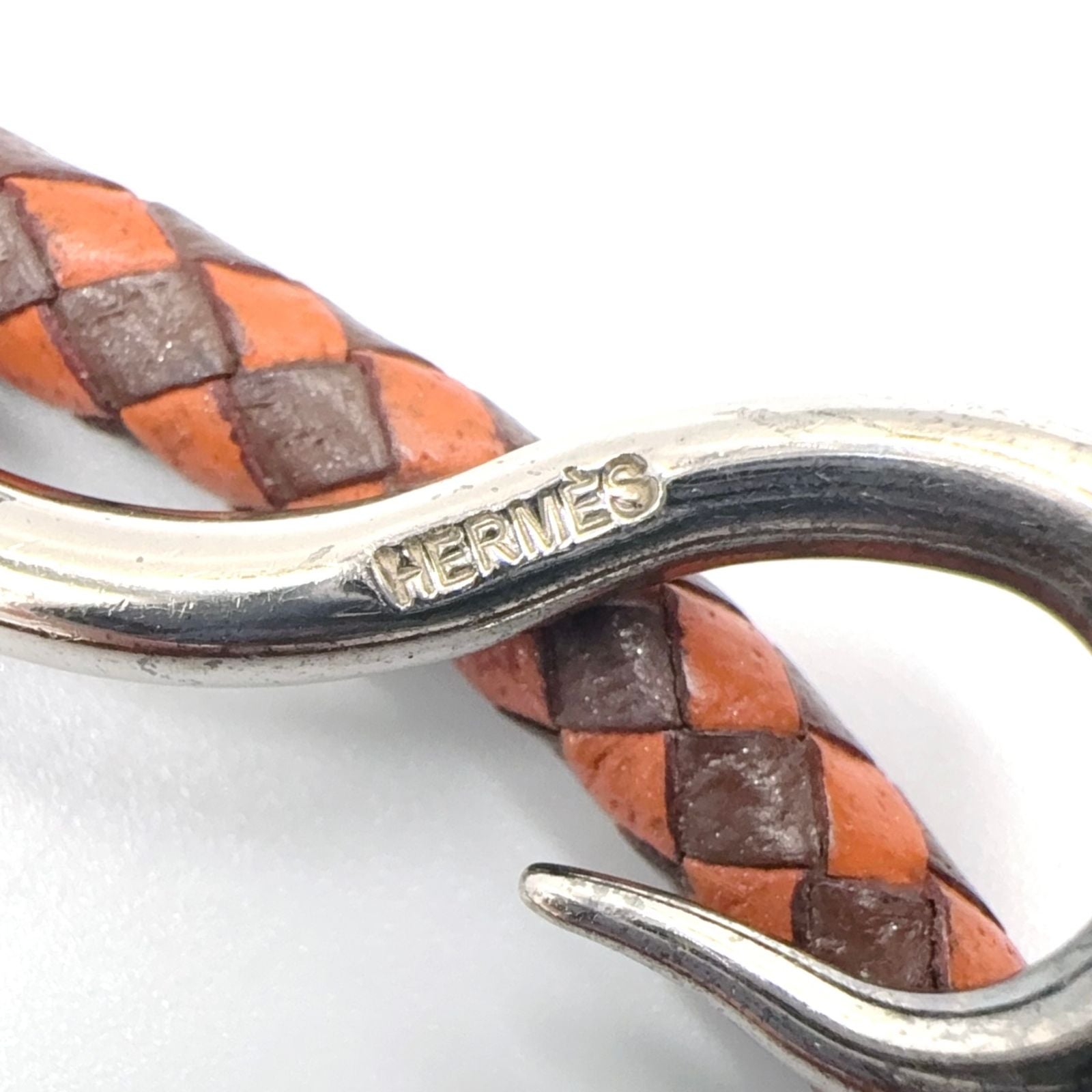 Hermes Jumbo Leather Metal Orange Brown Bracelet Silver — view 4