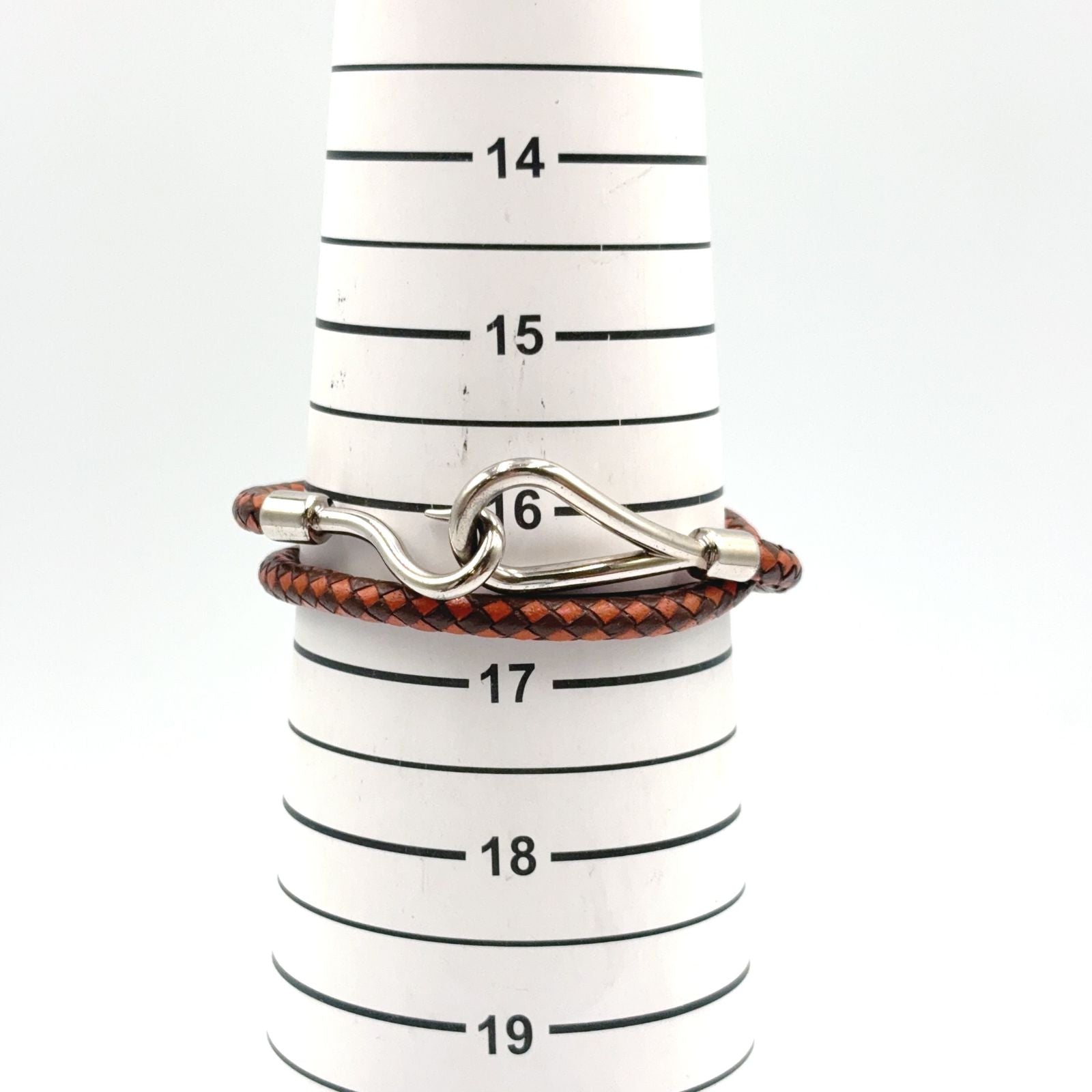 Hermes Jumbo Leather Metal Orange Brown Bracelet Silver — view 9