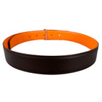 Hermes Belt Lucky Metal Leather Orange Dark Brown Silver — view 3