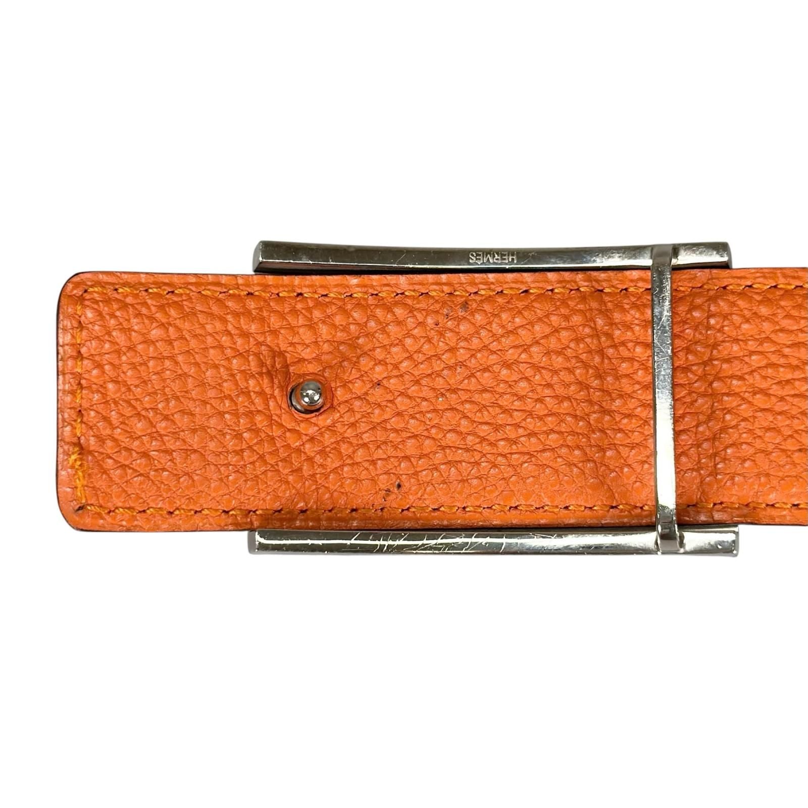 Hermes Belt Lucky Metal Leather Orange Dark Brown Silver — view 6