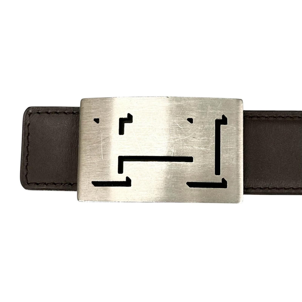 Hermes Belt Lucky Metal Leather Orange Dark Brown Silver — view 5