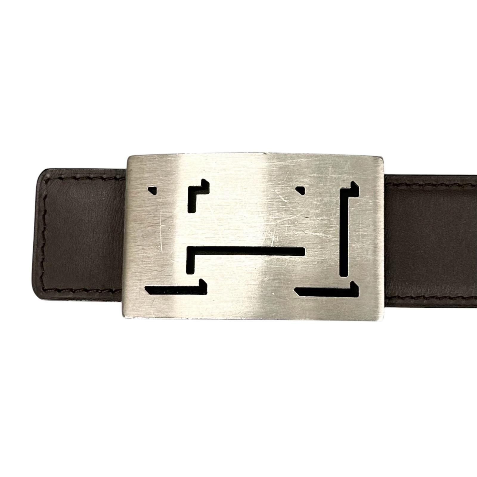 Hermes Belt Lucky Metal Leather Orange Dark Brown Silver — view 5