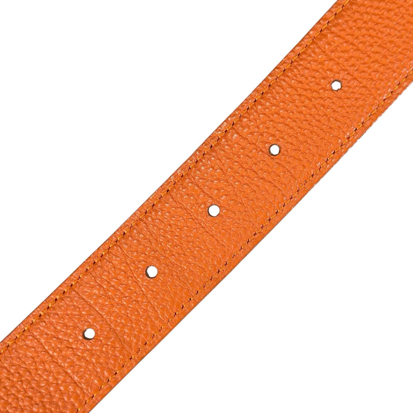 Hermes Belt Lucky Metal Leather Orange Dark Brown Silver — view 8