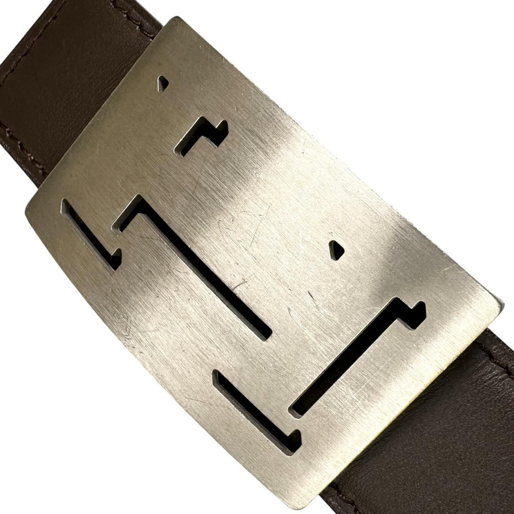 Hermes Belt Lucky Metal Leather Orange Dark Brown Silver — view 9