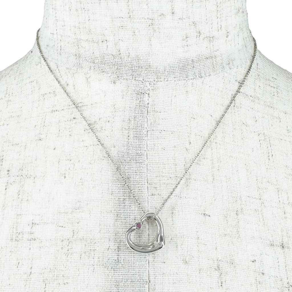Tiffany & Co Elsa Peretti Open Heart Pendant Silver Pink Necklace — view 3
