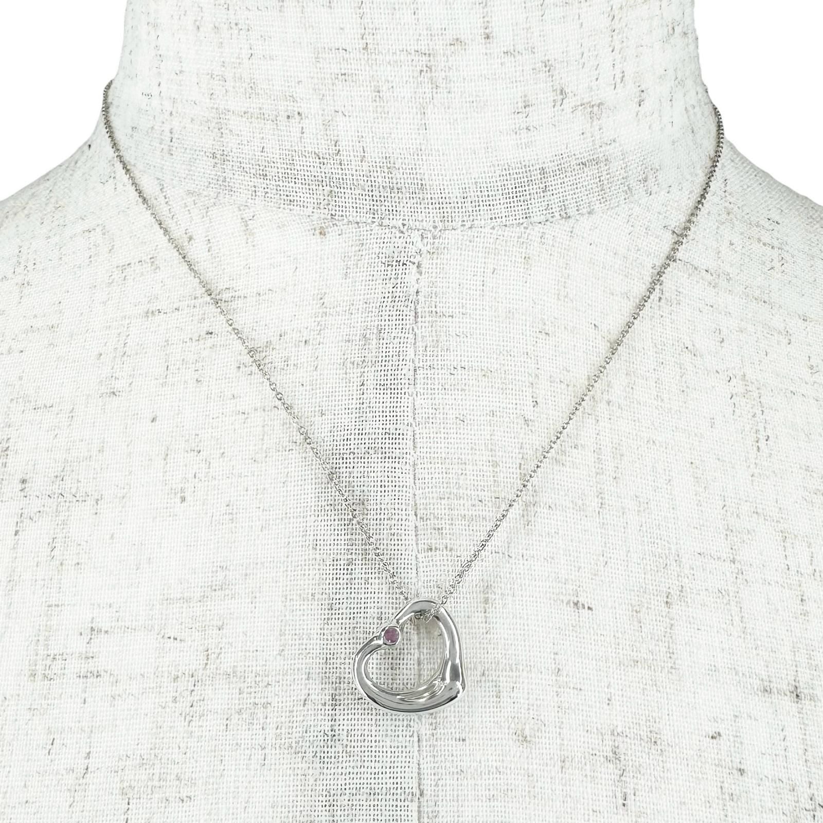 Tiffany & Co Elsa Peretti Open Heart Pendant Silver Pink Necklace — view 3