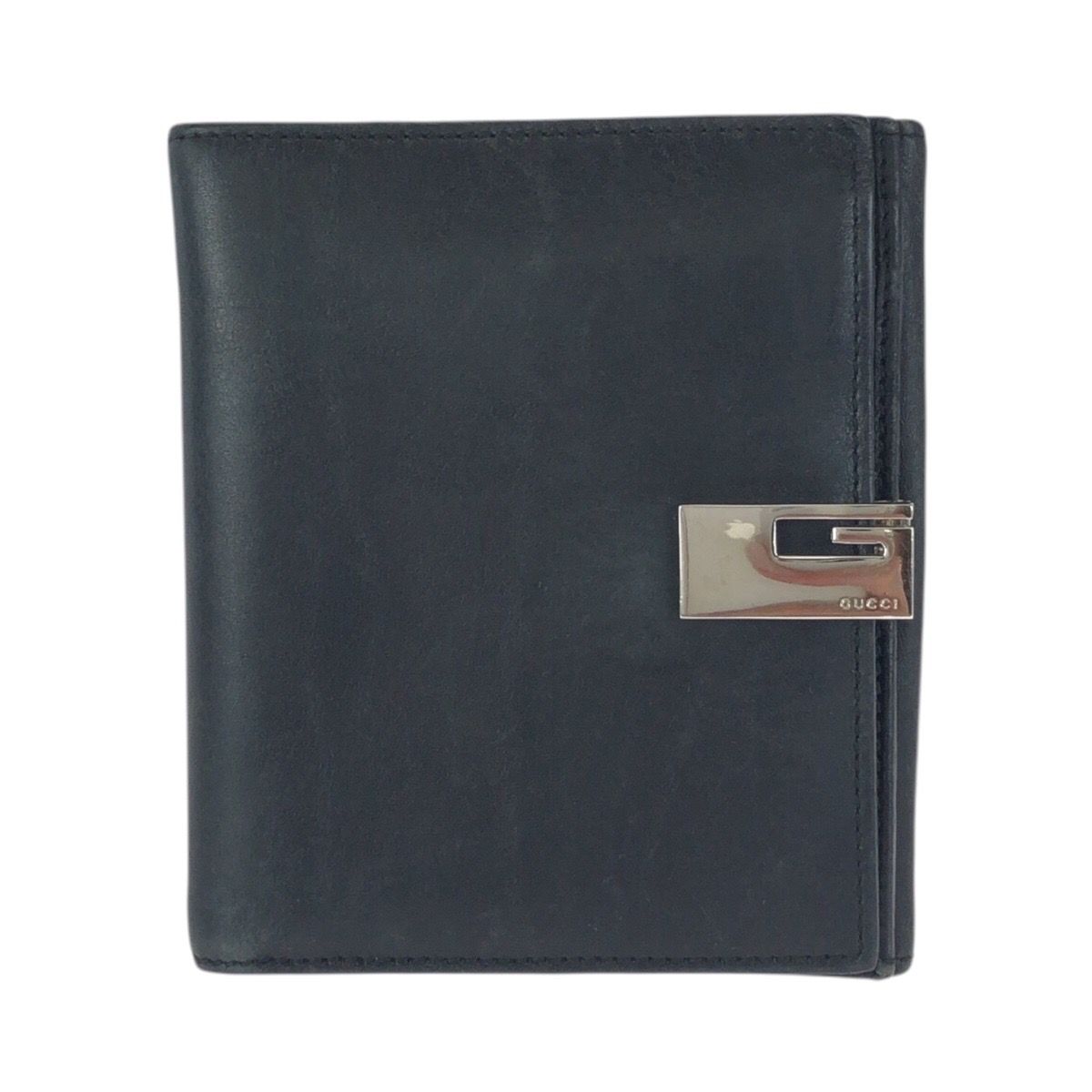 Gucci Black Silver Leather 035 Fold Wallet Compact