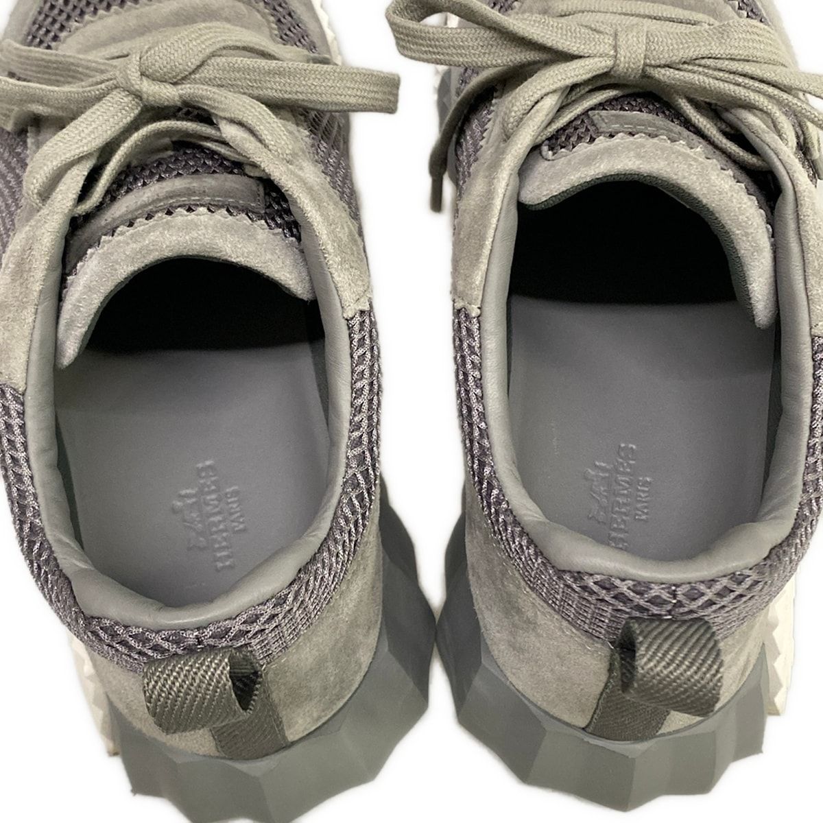 Hermes Sneakers 40 Bouncing Gray White Mesh Graphic Chevre Velour — view 7