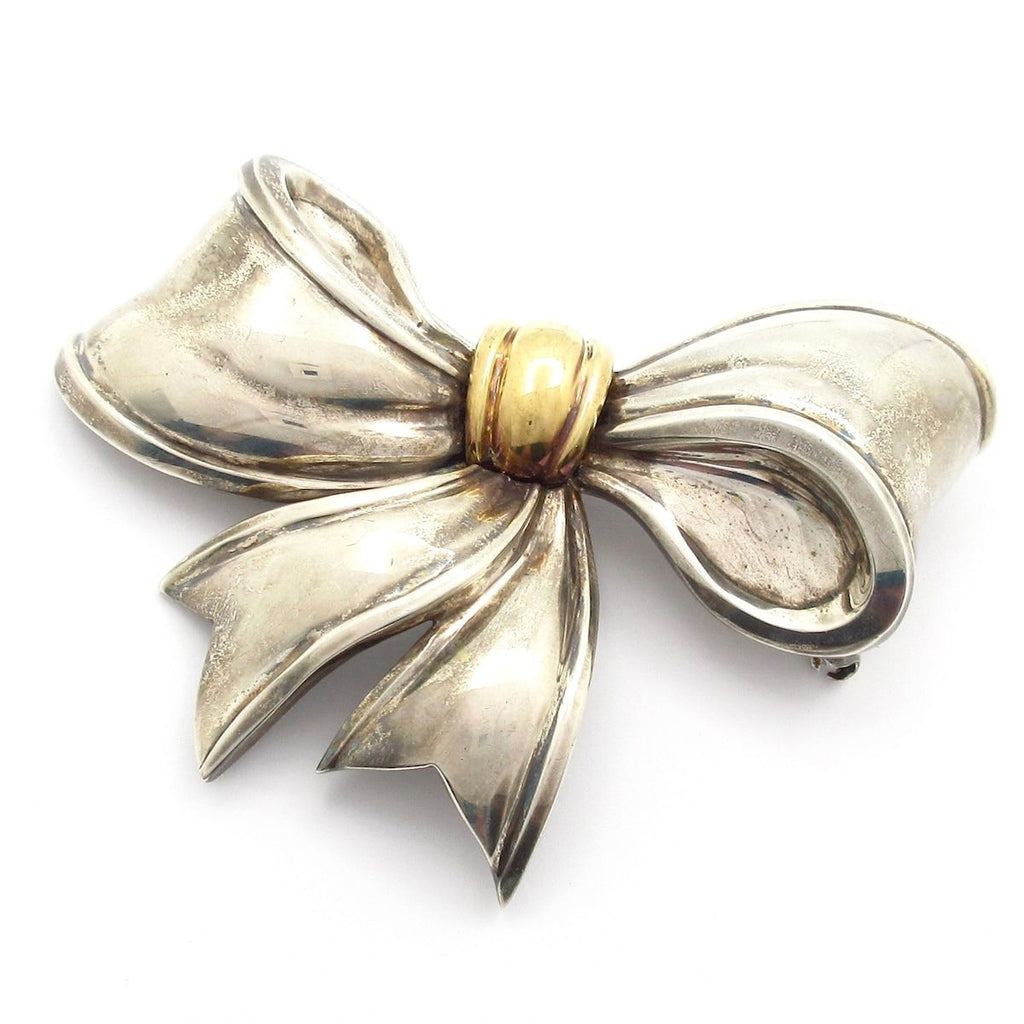 Tiffany & Co Brooch Silver 18k Yellow Gold Ribbon