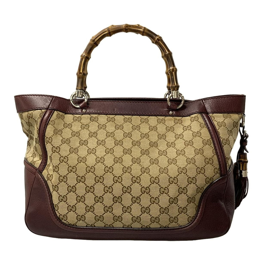 Gucci Shoulder Bag Bamboo GG Pattern Beige Dark Brown Bordeaux Leather — view 3