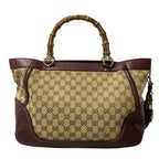 Gucci Shoulder Bag Bamboo GG Pattern Beige Dark Brown Bordeaux Leather — view 3