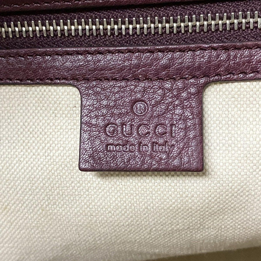 Gucci Shoulder Bag Bamboo GG Pattern Beige Dark Brown Bordeaux Leather — view 8