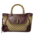 Gucci Shoulder Bag Bamboo GG Pattern Beige Dark Brown Bordeaux Leather