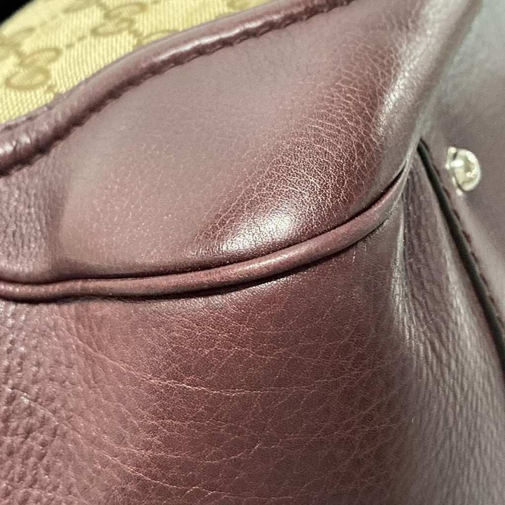 Gucci Shoulder Bag Bamboo GG Pattern Beige Dark Brown Bordeaux Leather — view 6
