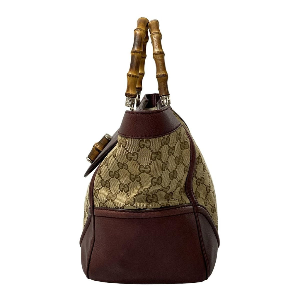Gucci Shoulder Bag Bamboo GG Pattern Beige Dark Brown Bordeaux Leather — view 4