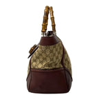 Gucci Shoulder Bag Bamboo GG Pattern Beige Dark Brown Bordeaux Leather — view 4