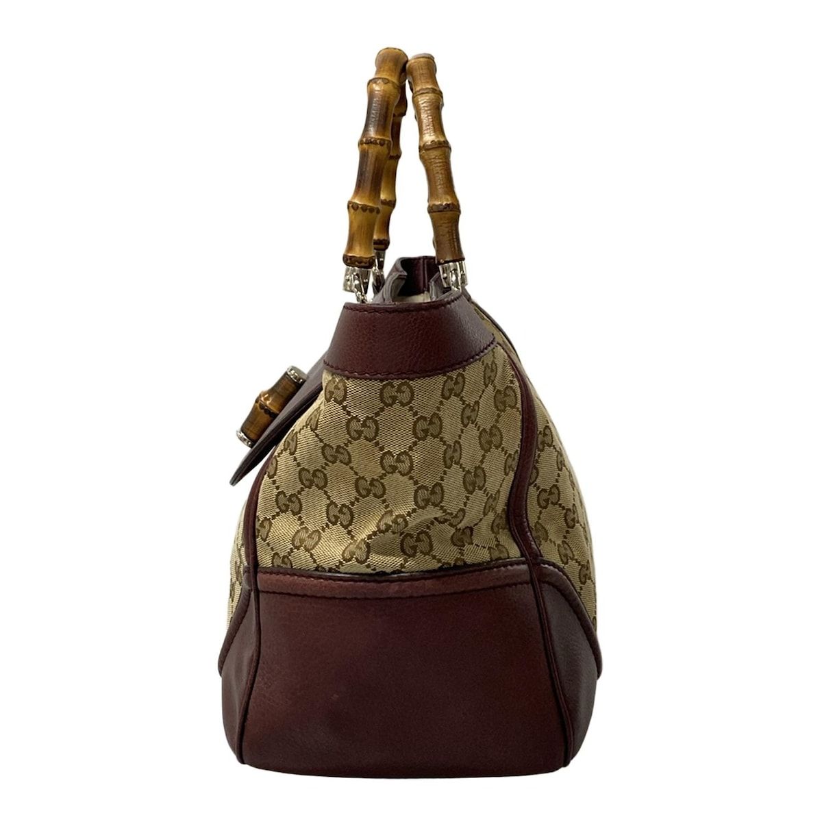 Gucci Shoulder Bag Bamboo GG Pattern Beige Dark Brown Bordeaux Leather — view 4