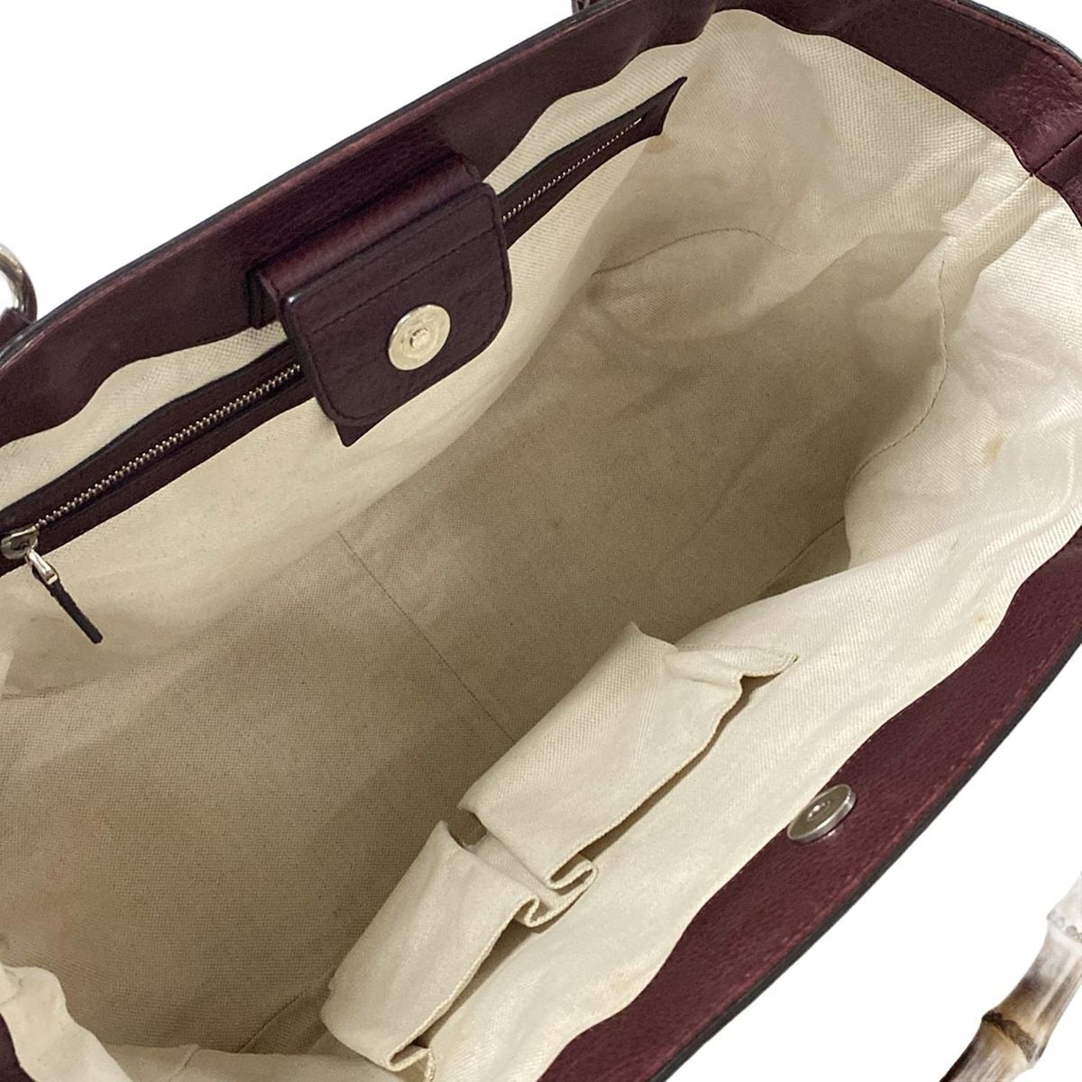 Gucci Shoulder Bag Bamboo GG Pattern Beige Dark Brown Bordeaux Leather — view 7