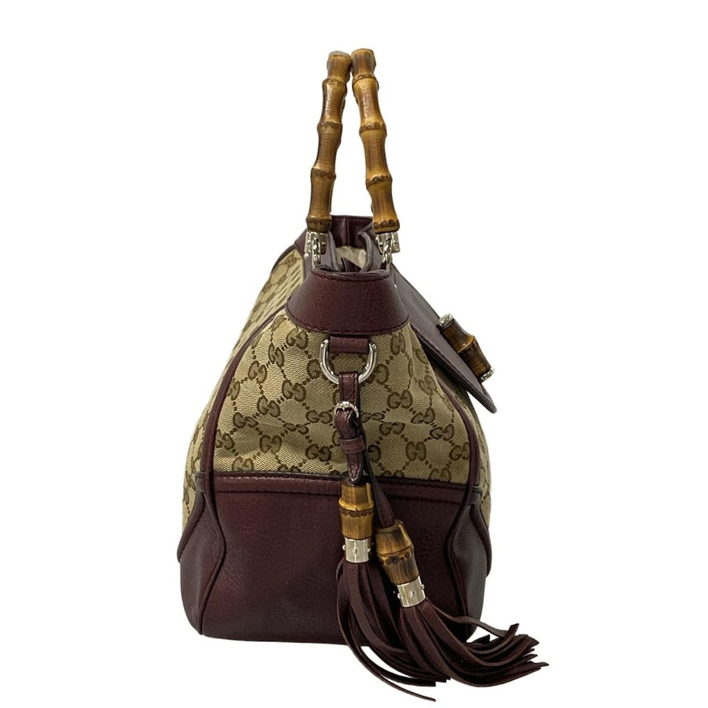 Gucci Shoulder Bag Bamboo GG Pattern Beige Dark Brown Bordeaux Leather — view 2