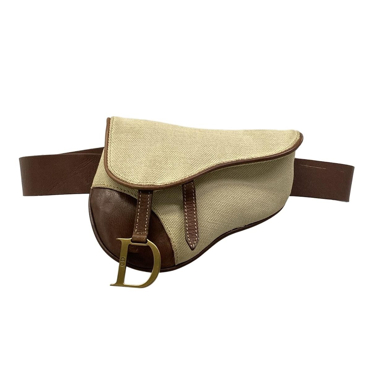 Dior Waist Pouch Saddle Bag Ivory Dark Brown Leather