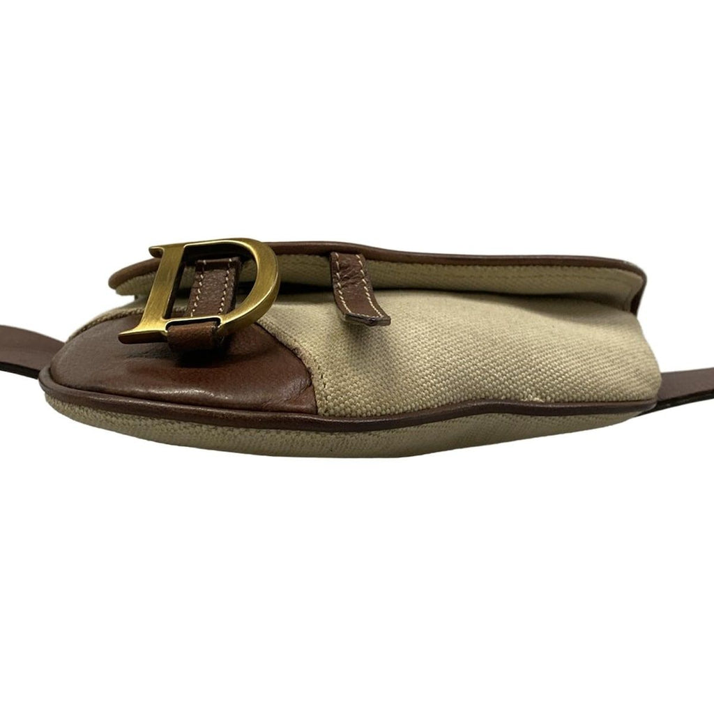 Dior Waist Pouch Saddle Bag Ivory Dark Brown Leather — view 5