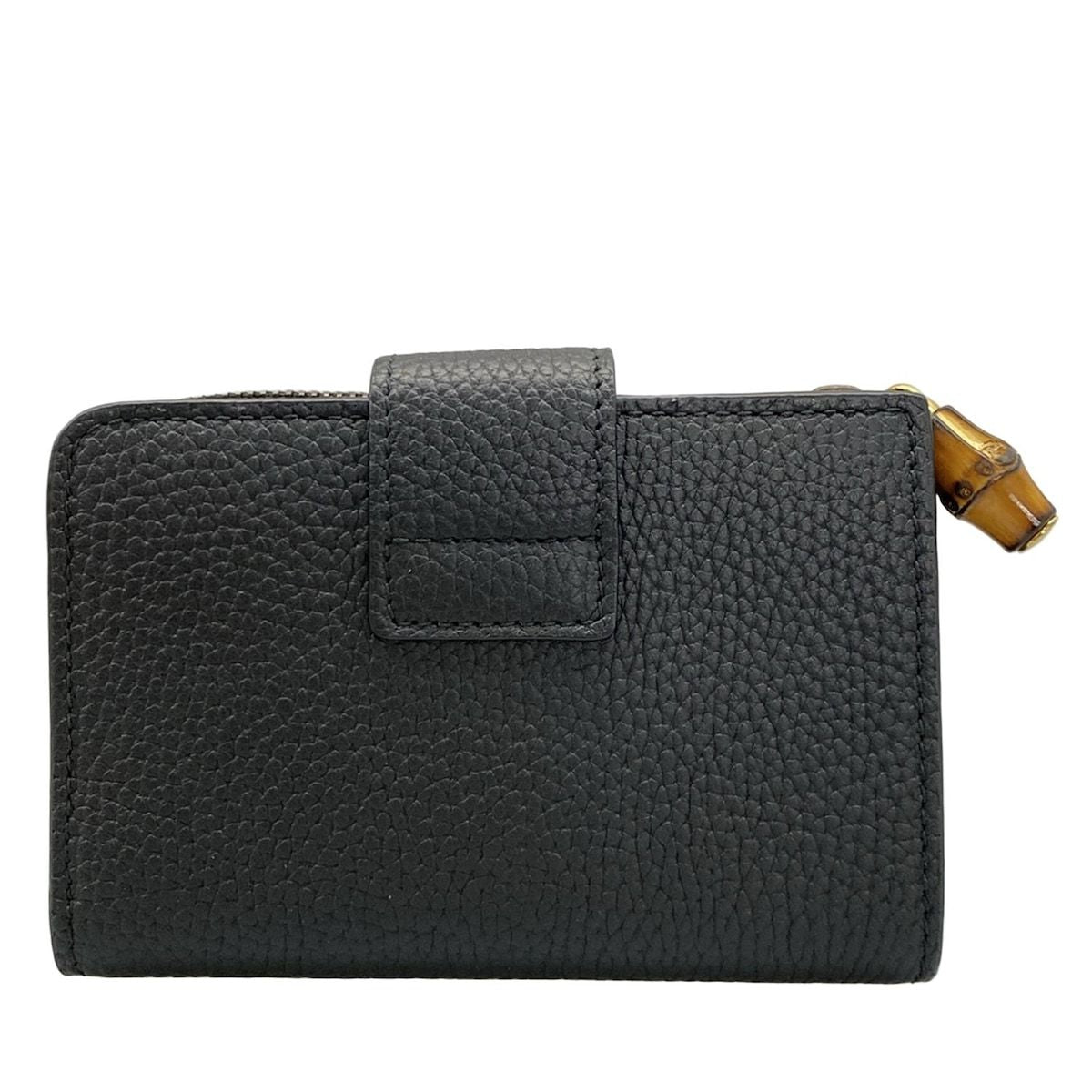 Gucci Bifold Wallet Bamboo Double Compact Black Leather — view 2