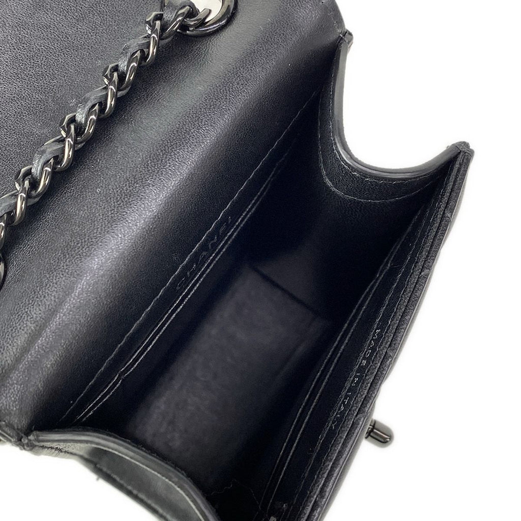 Chanel Shoulder Bag Quilted Black Smartphone Pochette Chain Lambskin — view 7