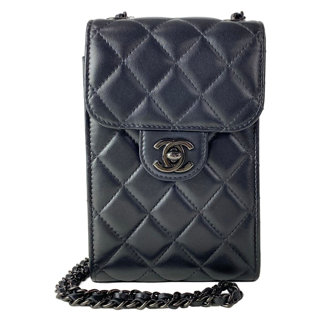 Chanel Shoulder Bag Quilted Black Smartphone Pochette Chain Lambskin