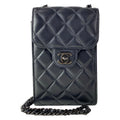 Chanel Shoulder Bag Quilted Black Smartphone Pochette Chain Lambskin