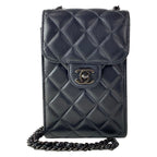 Chanel Shoulder Bag Quilted Black Smartphone Pochette Chain Lambskin