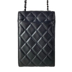 Chanel Shoulder Bag Quilted Black Smartphone Pochette Chain Lambskin — view 3