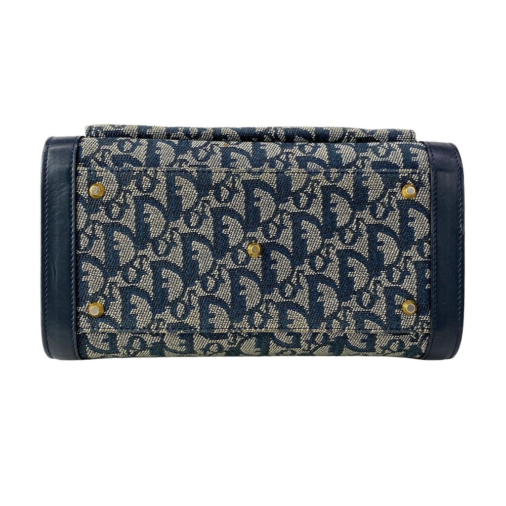 Dior Handbag Logo Glam White Dark Navy Gold Leather — view 5