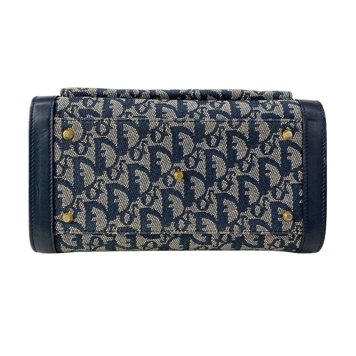Dior Handbag Logo Glam White Dark Navy Gold Leather — view 5