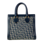 Dior Handbag Logo Glam White Dark Navy Gold Leather — view 3