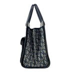 Dior Handbag Logo Glam White Dark Navy Gold Leather — view 4