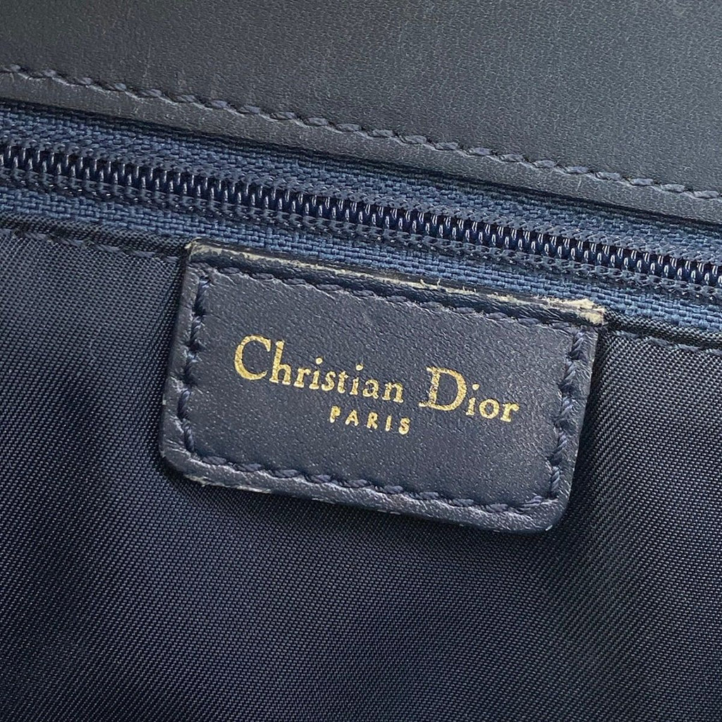 Dior Handbag Logo Glam White Dark Navy Gold Leather — view 8