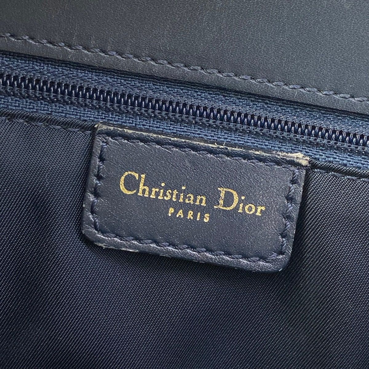 Dior Handbag Logo Glam White Dark Navy Gold Leather — view 8