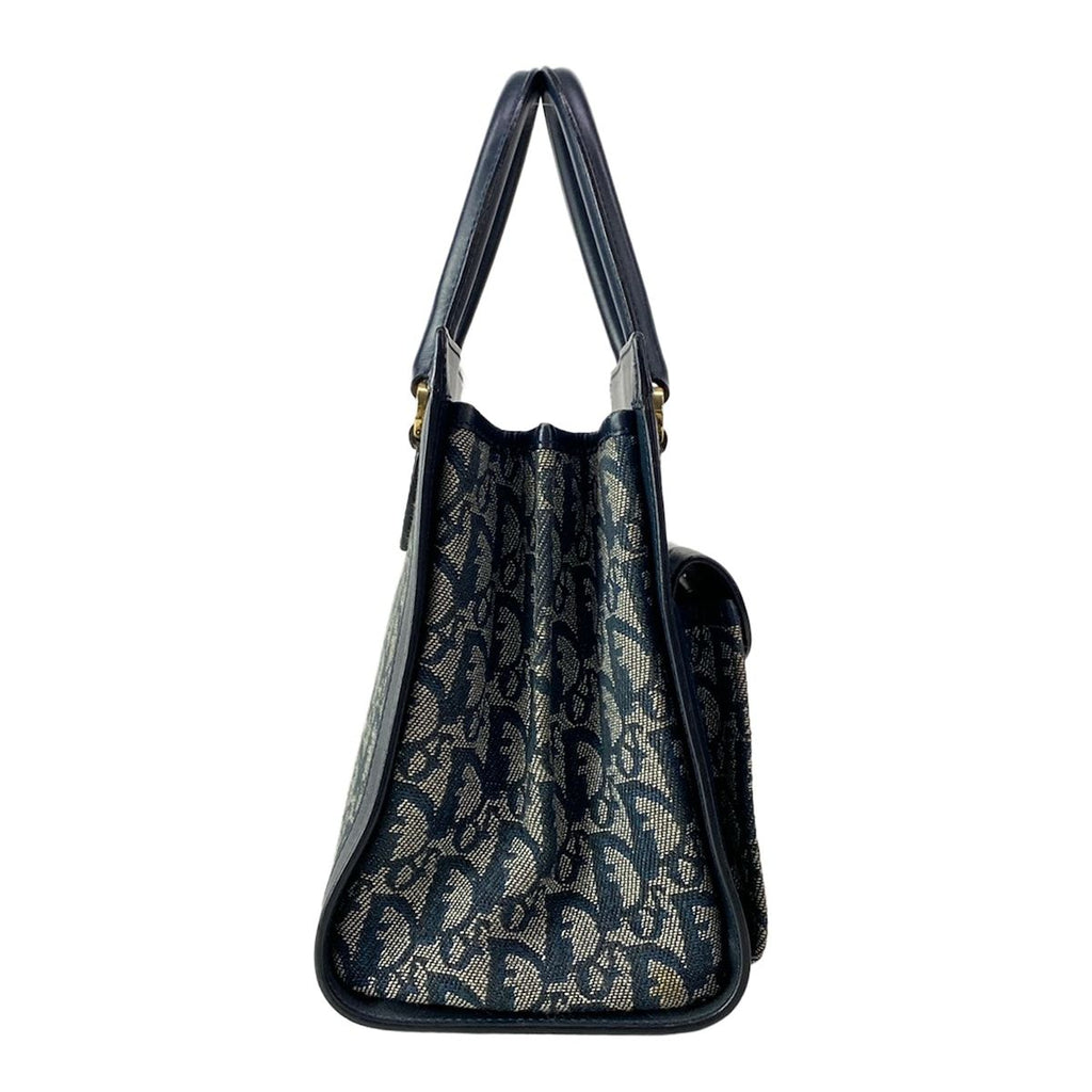 Dior Handbag Logo Glam White Dark Navy Gold Leather — view 2