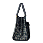Dior Handbag Logo Glam White Dark Navy Gold Leather — view 2