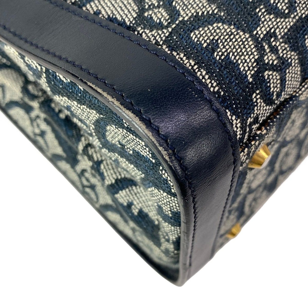 Dior Handbag Logo Glam White Dark Navy Gold Leather — view 6