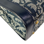 Dior Handbag Logo Glam White Dark Navy Gold Leather — view 6
