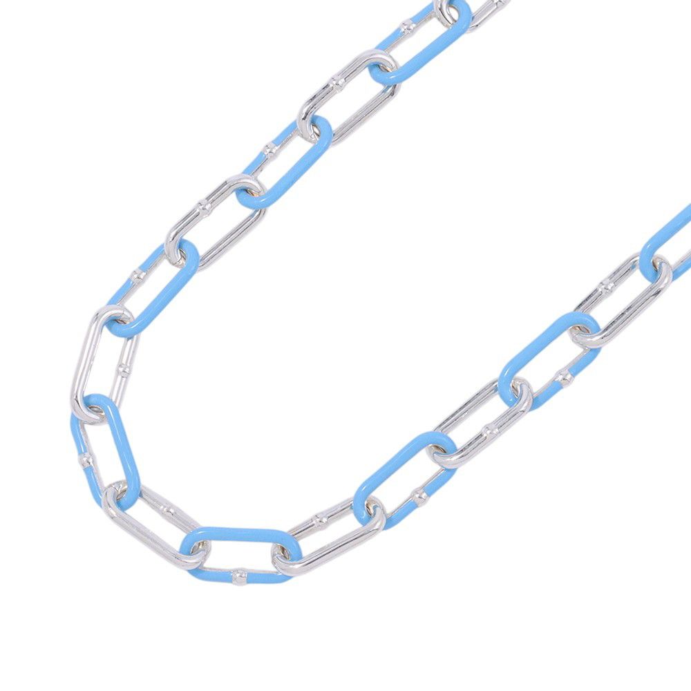 Bottega Veneta Necklace Chain Choker Silver Light Blue Enamel