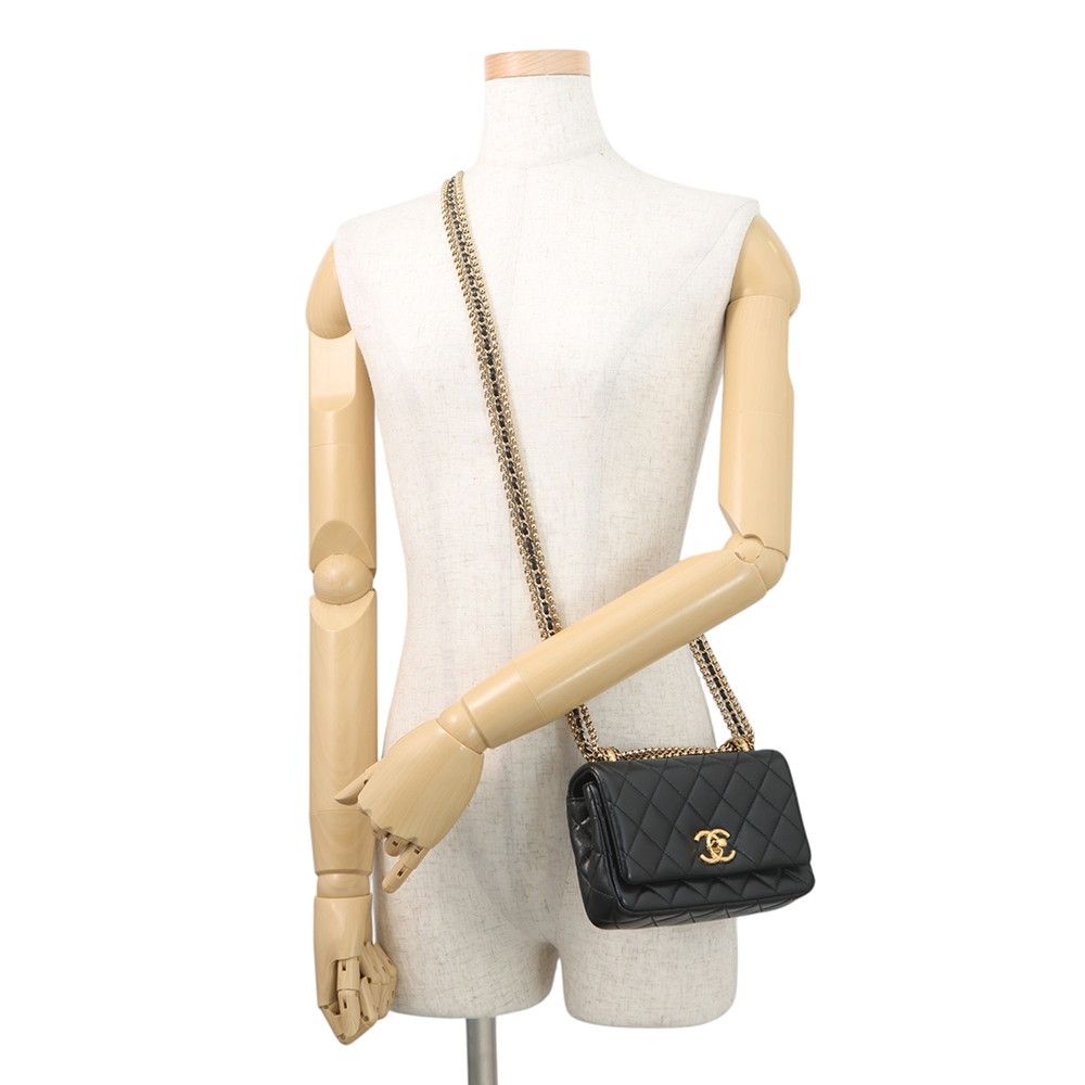 Chanel Chain Shoulder Bag Quilted CC Logo Mini Black — view 5