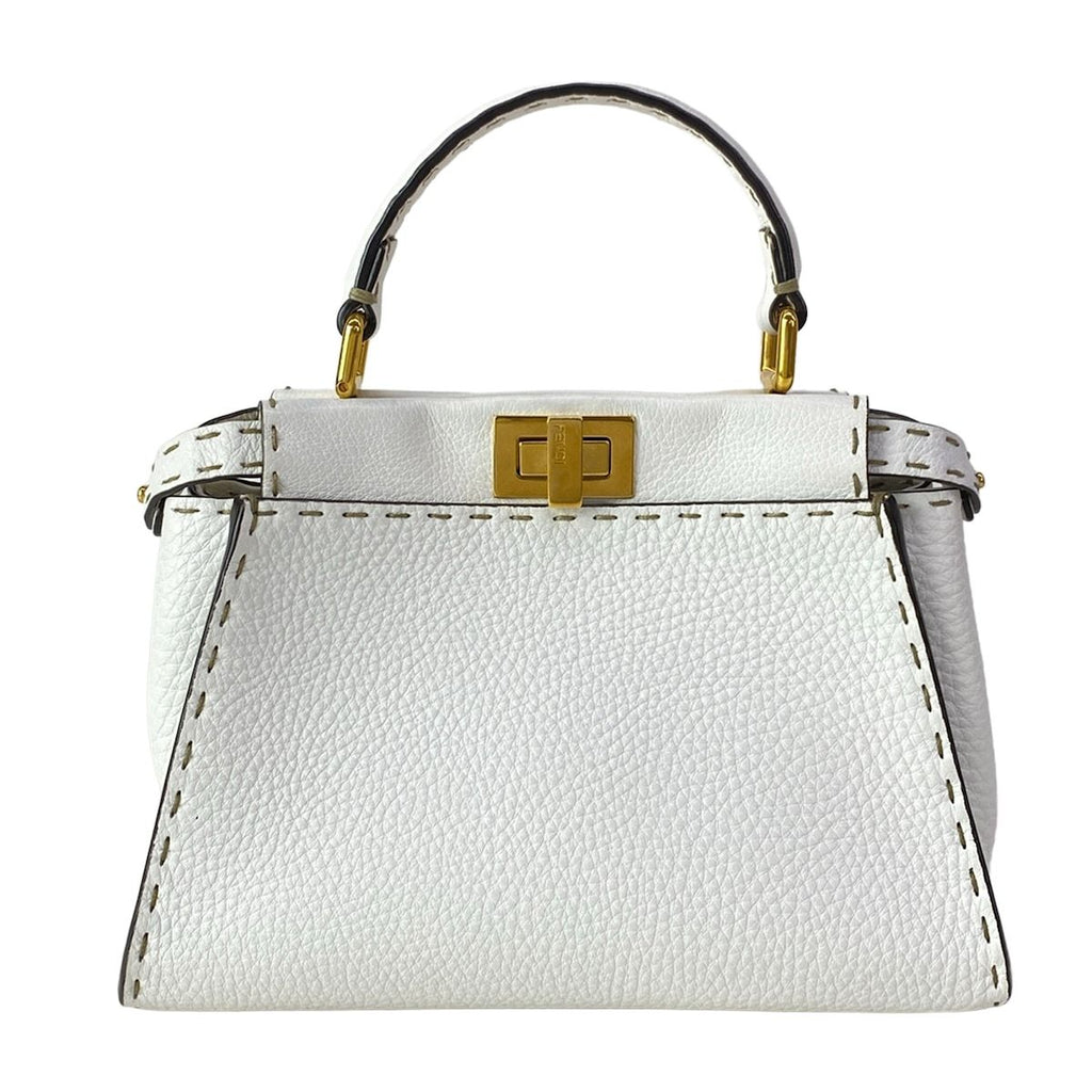 Fendi Handbageria Selleria Peekaboo Iconic Small White Leather Handbag