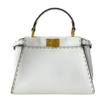 Fendi Handbageria Selleria Peekaboo Iconic Small White Leather Handbag