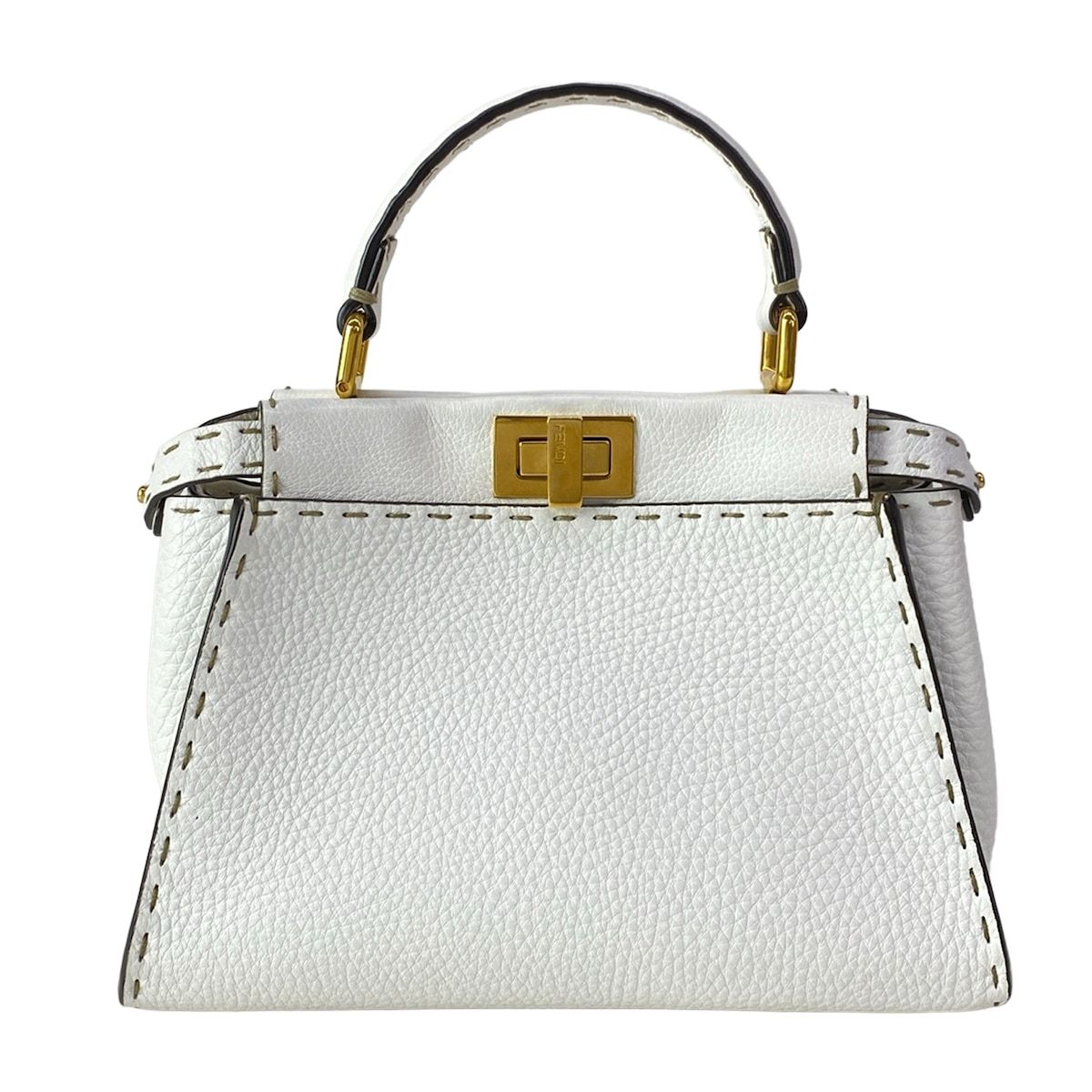 Fendi Handbageria Selleria Peekaboo Iconic Small White Leather Handbag